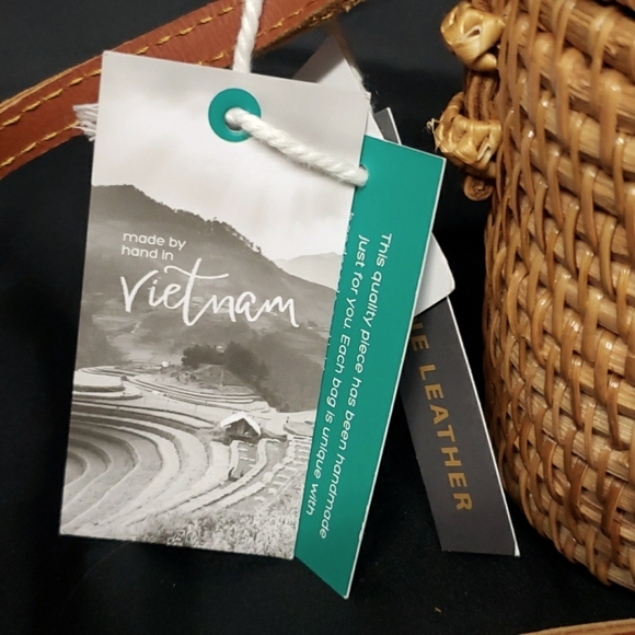 Made by Hand in Vietnam Woven Oval Purse with Leather Strap - Picture 2 of 7